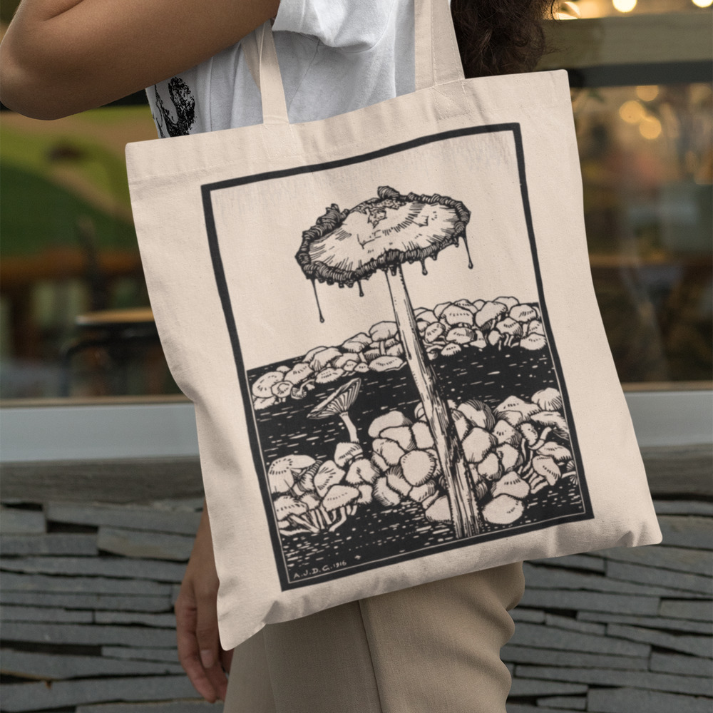 Natural Vintage Mushrooms Canvas Tote